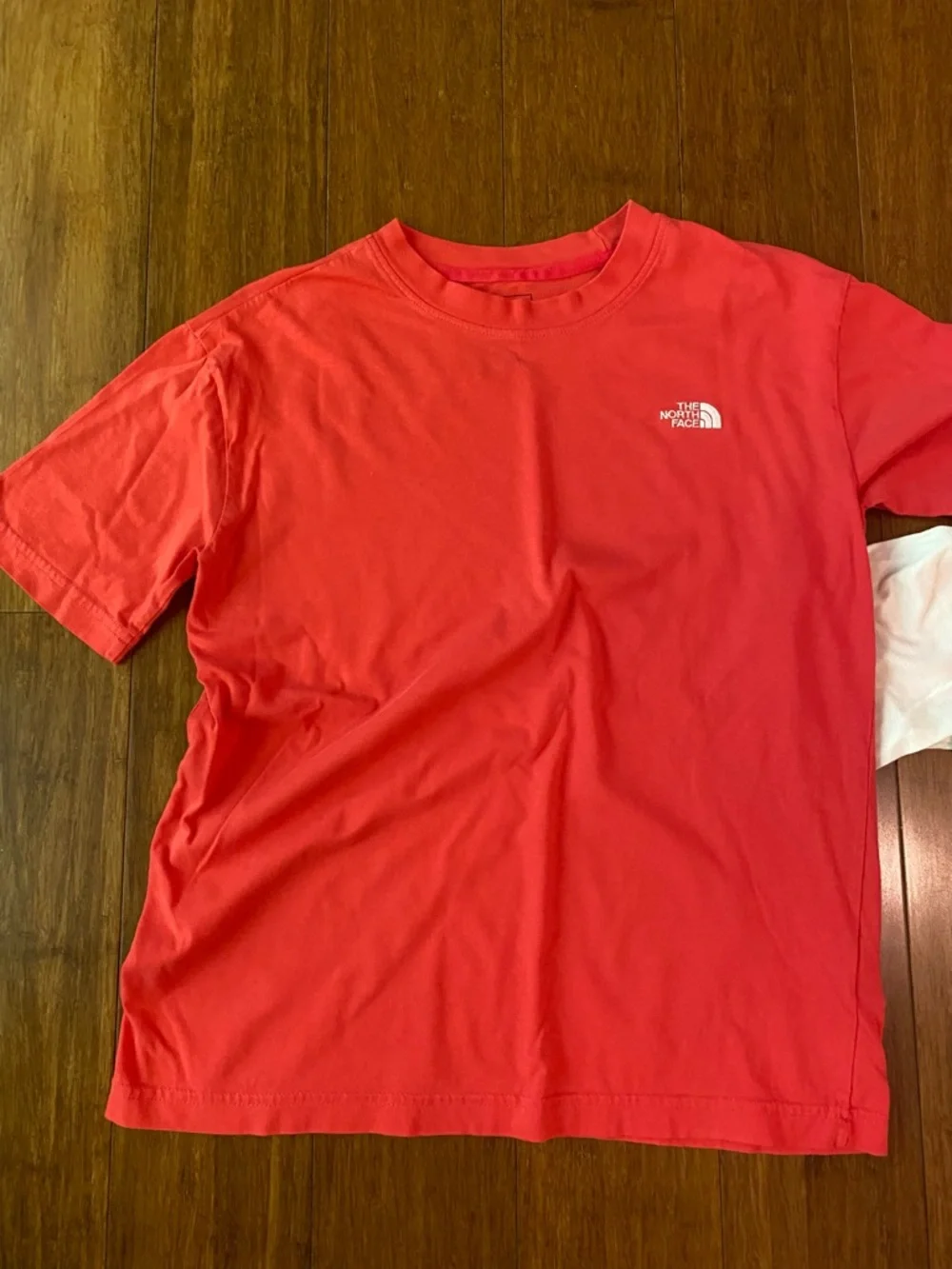 The North Face Kids Coral Red Crewneck Sweatshirt with White Logo - Picture 2 of 4